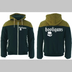 Hooligans - zimná pánska bunda zateplená čierno-olivová s kapucňou Hooligans - zimná pánska bunda zateplená čierno-olivová s kapucňou